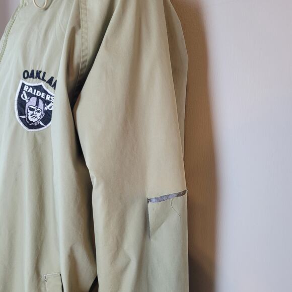 Vintage Pro Player Jacket Mens XXL Khaki Oakland Raiders Zip Hooded 90s WORN - Picture 13 of 16